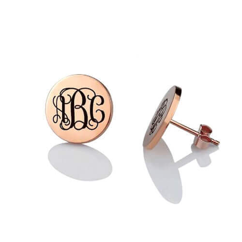 Rose gold engraved monogram block earrings studs factory wholesale custom made alphabet earrings engraving suppliers and manufacturers